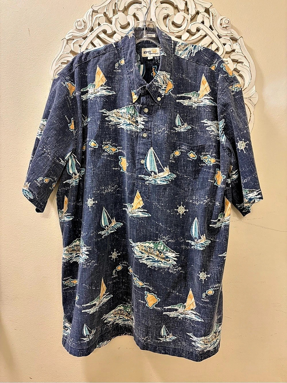 Reyn Spooner Classic Hawaiian Maps Print Button-Up Shirt XXL